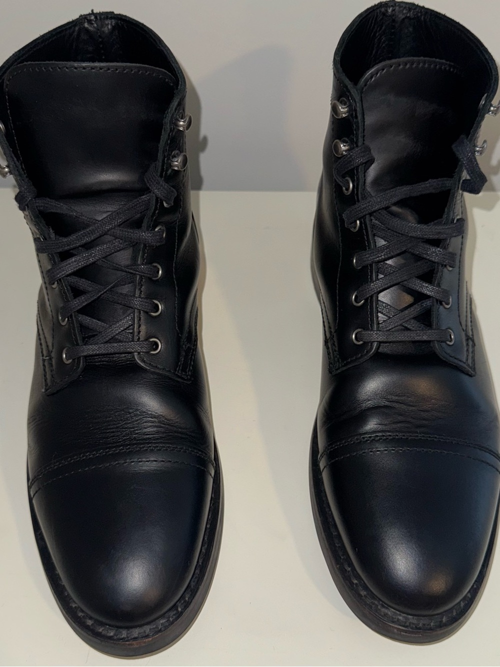 Thursday Boot Company Black Leather Cap-Toe Lace-Up Boots